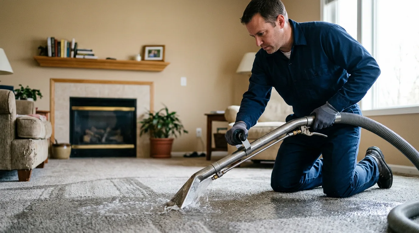 Water damage restoration technician working near Smithton, IL